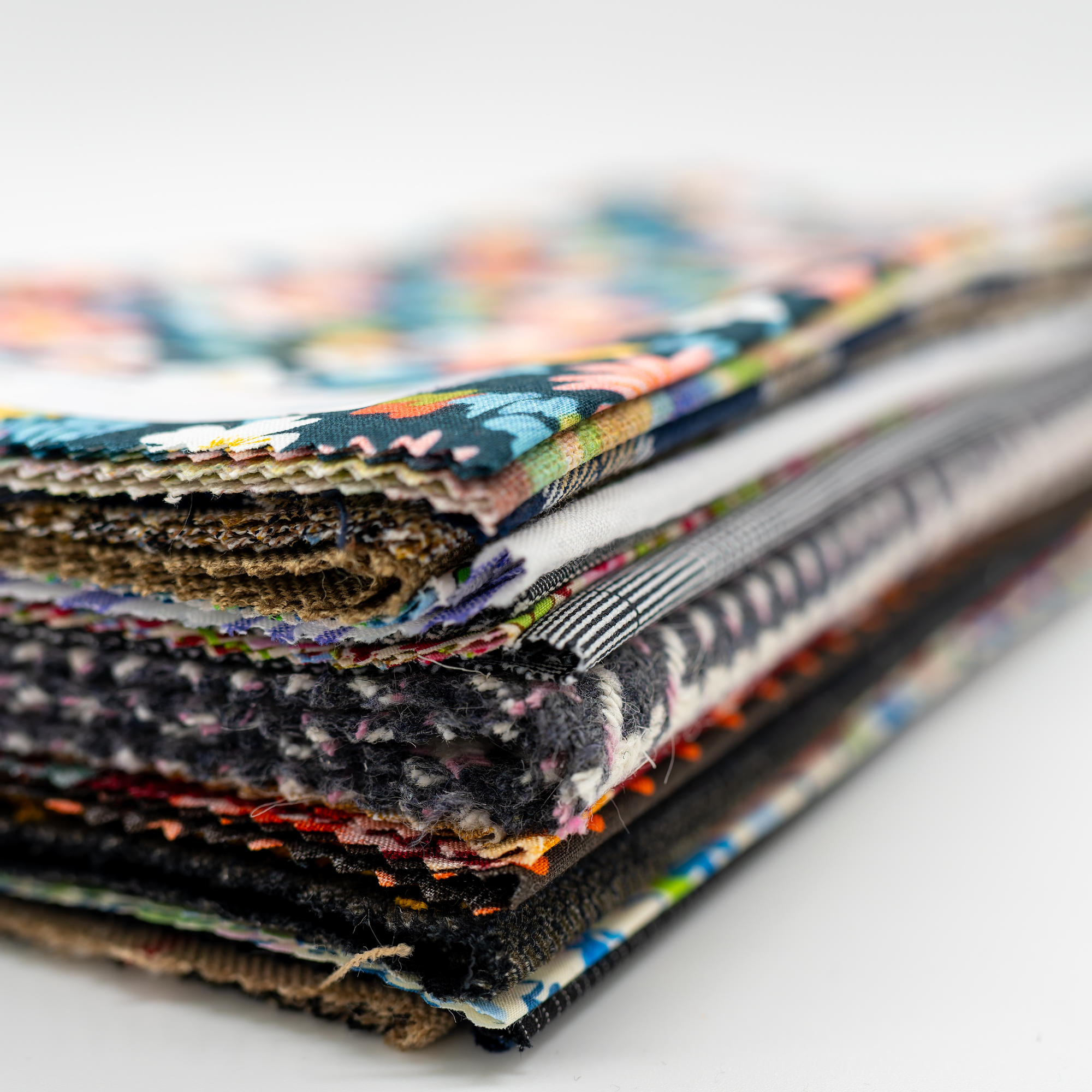 patterned drapes stack, close up diagonal